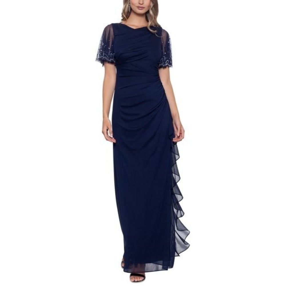 Betsy & Adam Womens Embellished Cascade Evening Dress Size 12